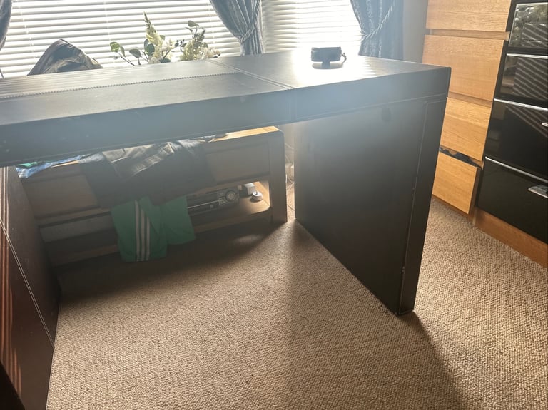 Large Faux Leather brown desk with 3 drawers