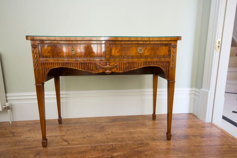 Beautiful Edwardian Serpentine Fronted Antique Reproduction Desk with two Drawers 