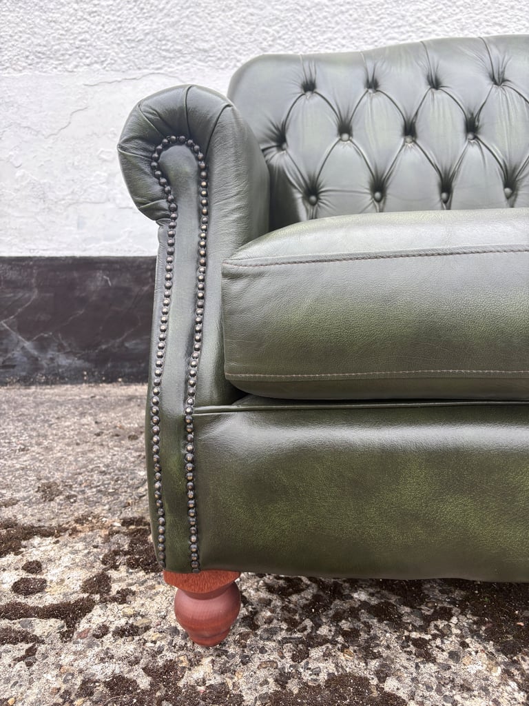 Thomas Lloyd green vintage leather chesterfield sofa 