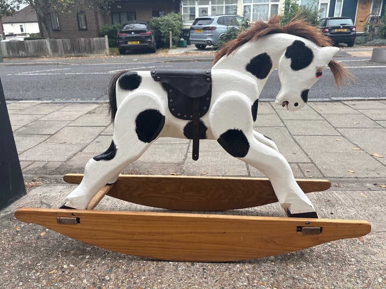 Vintage Handcrafted Rocking Horse (1980s, Solid Oak)