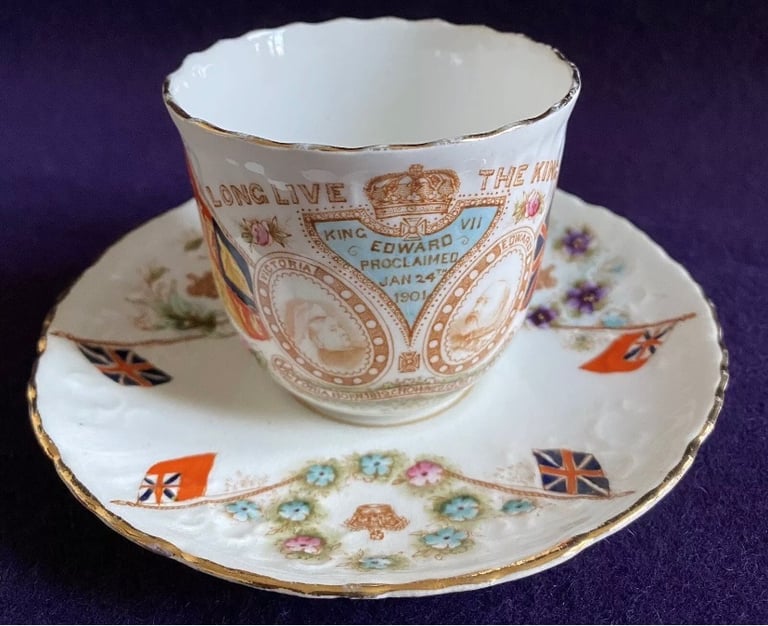 image for Commemorative Cup & Saucer Queen Victoria Edward VII Long Live The King  