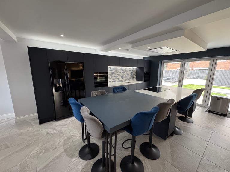 image for Large Matt Navy Kitchen Units + Appliances