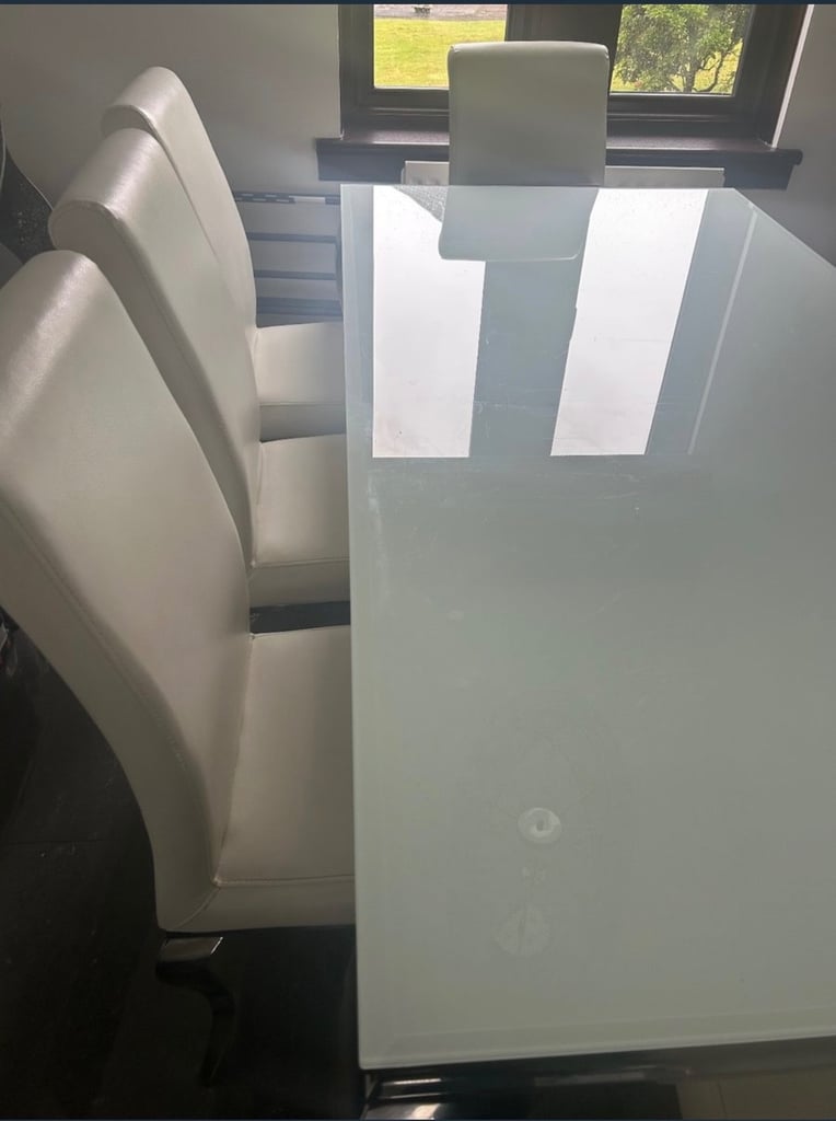 8 Seater White Glass Dining Table 