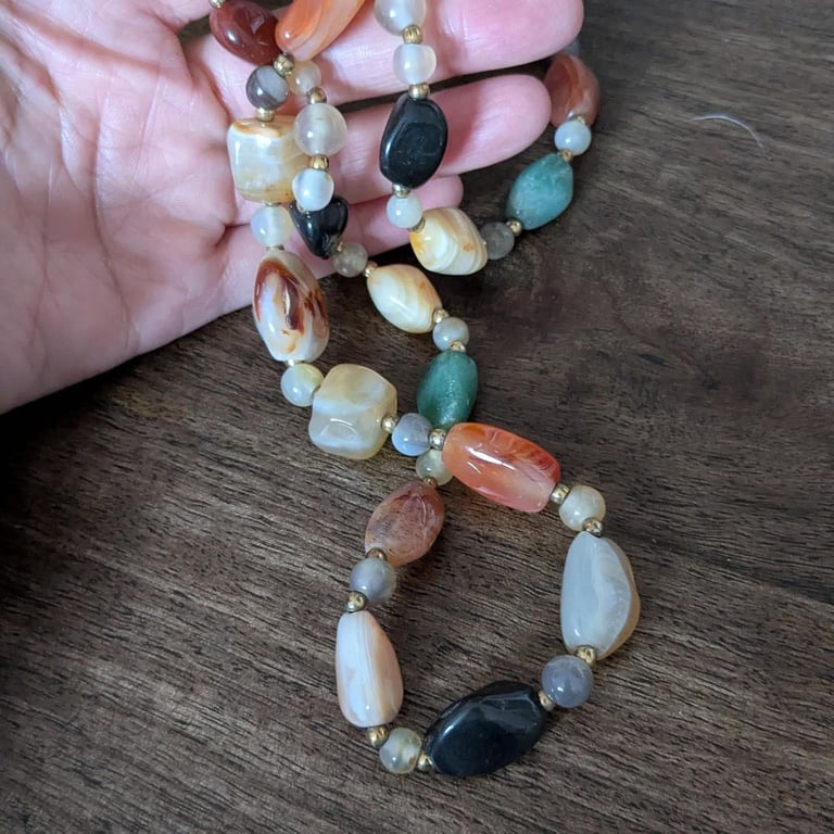 image for Multicolored beaded necklace with gold accents jewelry #beadednecklace  