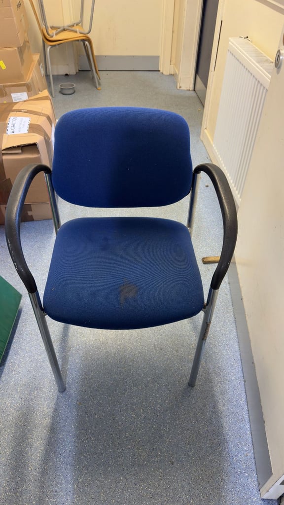 Blue Cloth Office Reception Chair Solid But Needs Cleaned