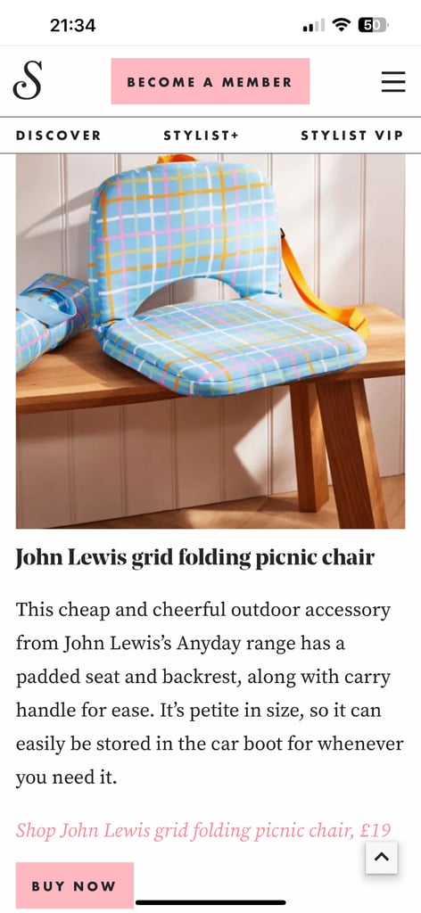 New John Lewis foldable folding picnic chair x2  rrp 38 pounds