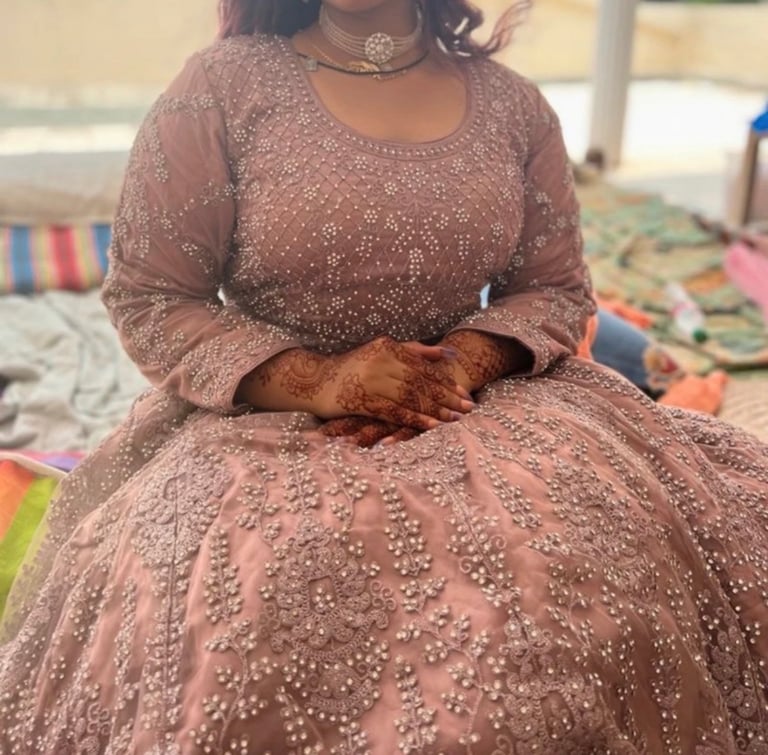 image for pakistani/indian bridesmaids dress maxi pink with silver embroidery 