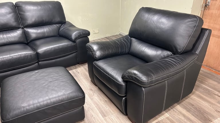 Black leather sofas 3&2&1& foot stool 