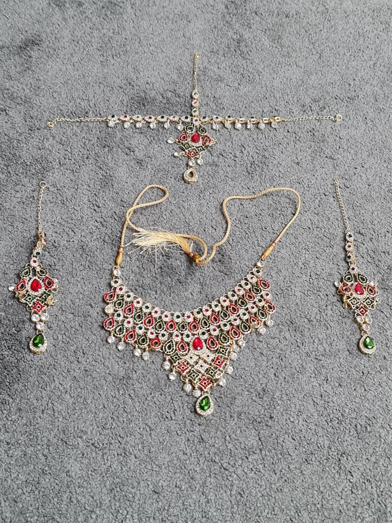 image for Multicoloured Asian Jewellery Including Headpiece Set