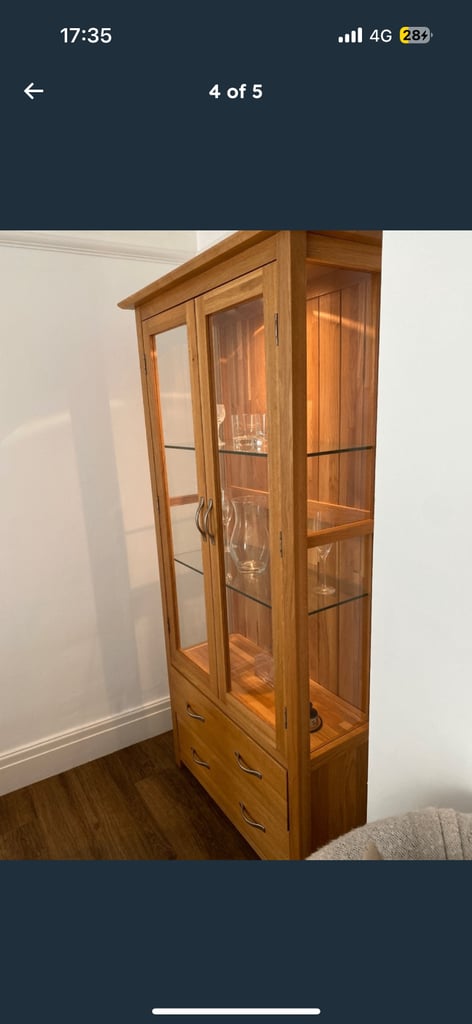 very good quality solid oak display cabinet possible delivery
