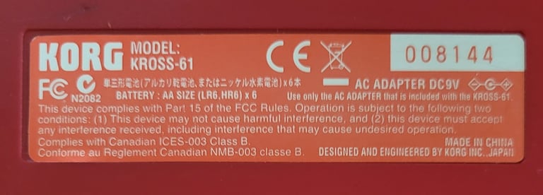 Korg Kross - 61 (original model), with original Korg Gig Bag. FREE UK Shipping available