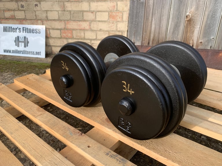 2 x 34kg Cast Iron Dumbbells