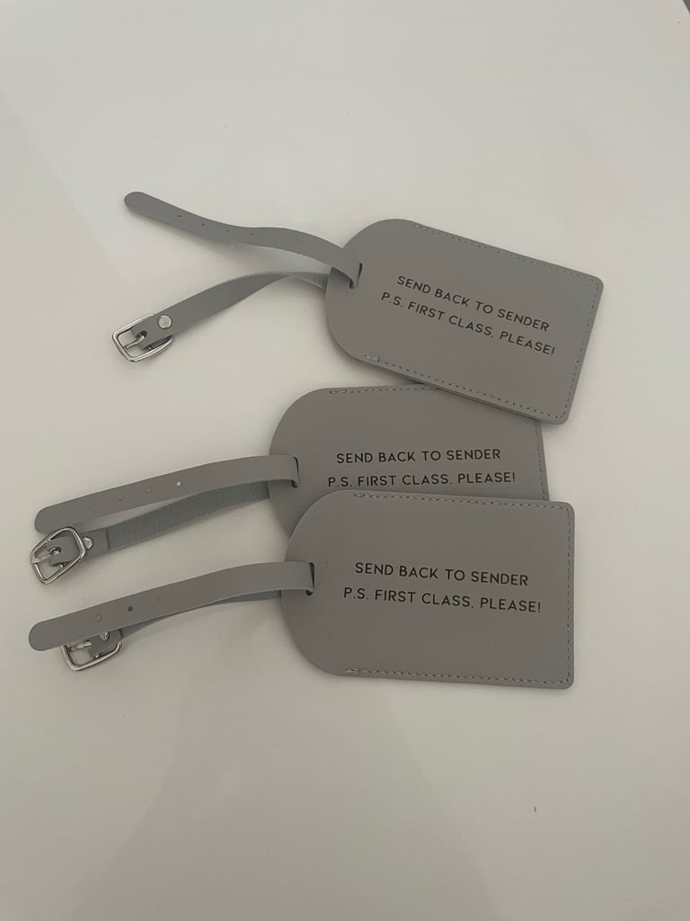 image for Light Grey Luggage Tags for weddings, bachelorette and gifts - Bulk with different prices