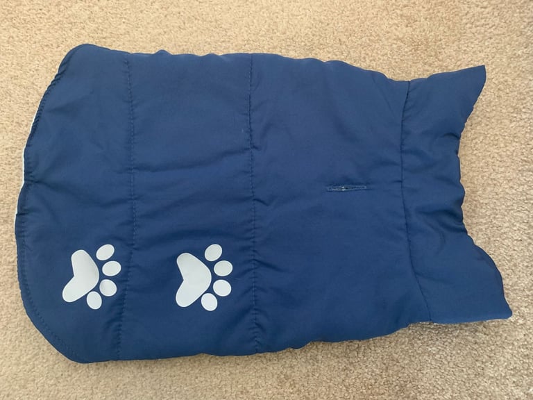 New Blue Fleece Lined Step In Dog Coat - Reflective Paw Logo - Back 31cm Under 24cm Girth 50cm