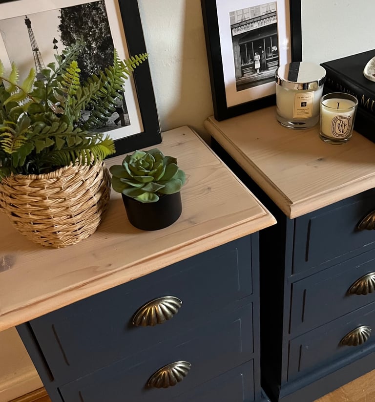 Handpainted pine bedside drawers