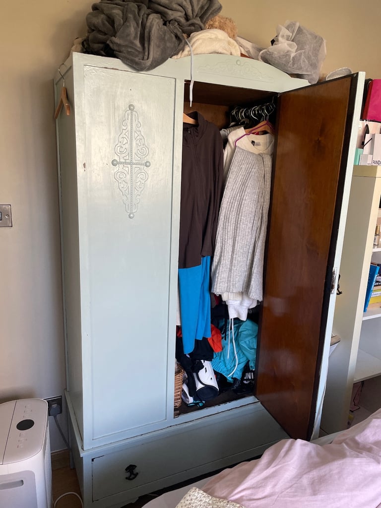 Solid wood wardrobe upcycled in blue