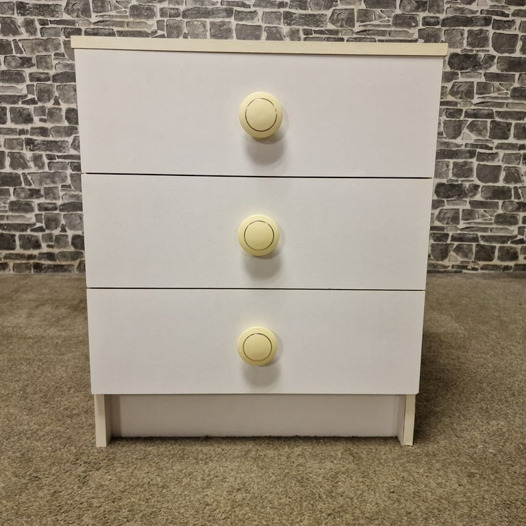 Pair of Vintage White 3-Drawer Bedside Chests