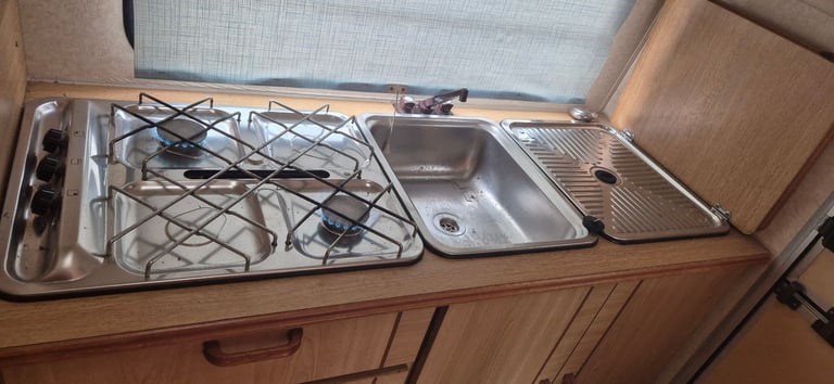CRAMER D-5750 stainless steel kitchen gas hob with grill, sink and drainer for caravan camper boat.