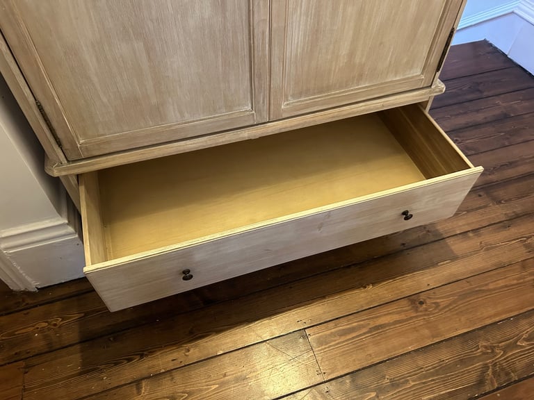 Large French-style Double Wardrobe – Two-Piece | Solid Wood | Distressed Finish