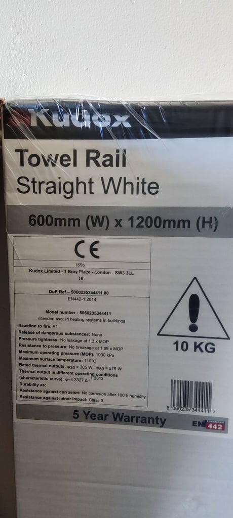 image for Brand new boxed towel radiator 600 x 1200 1976 btu