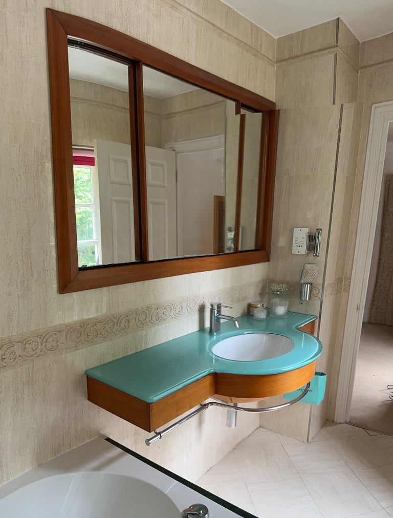 image for No Code Basin Support With Towel Rail- Cherry Wood & Polished Chrome With Crystal Glass Top