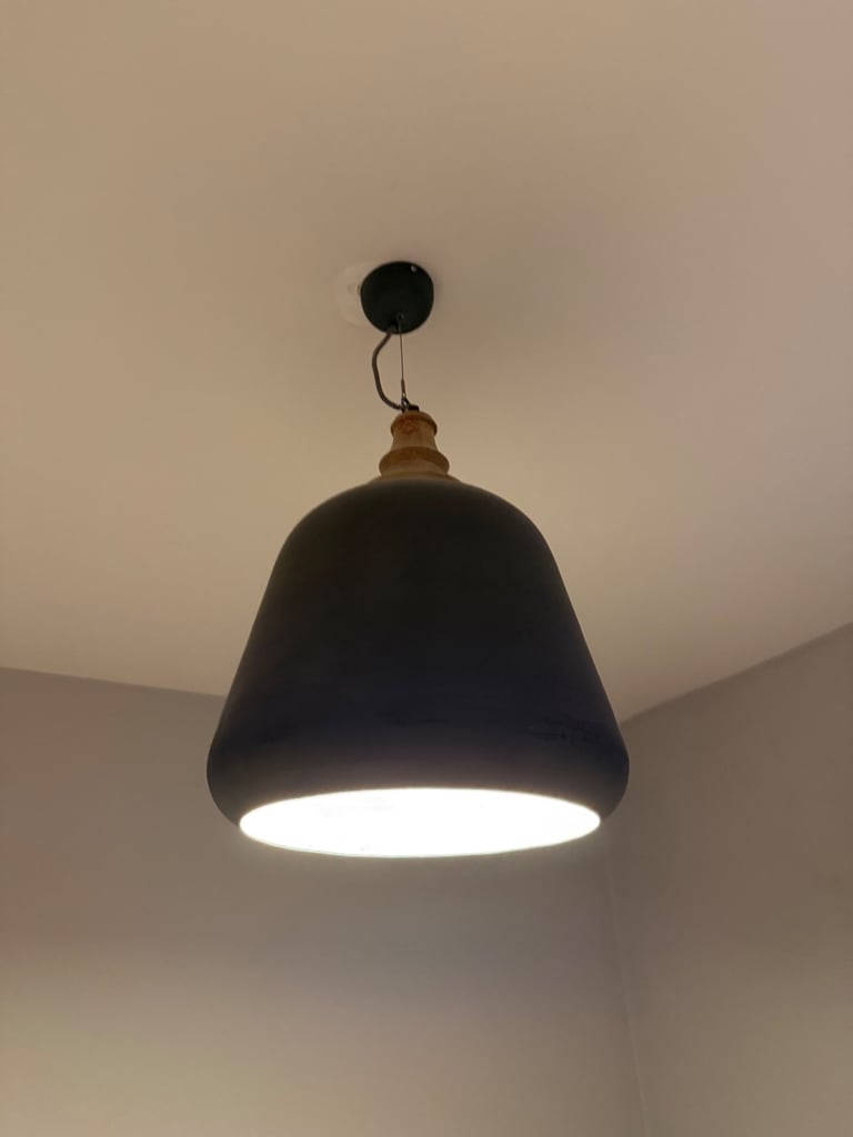 image for Large dark green Industrial ceiling pendant light with wooden top