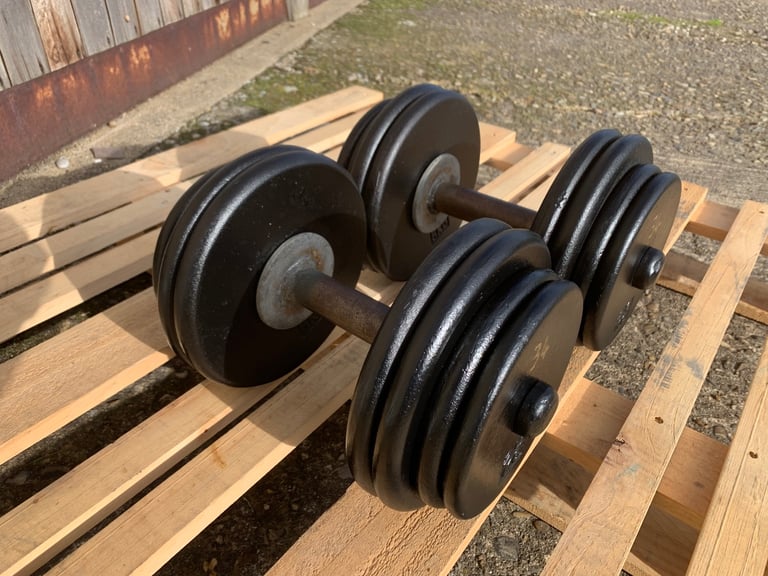 2 x 34kg Cast Iron Dumbbells