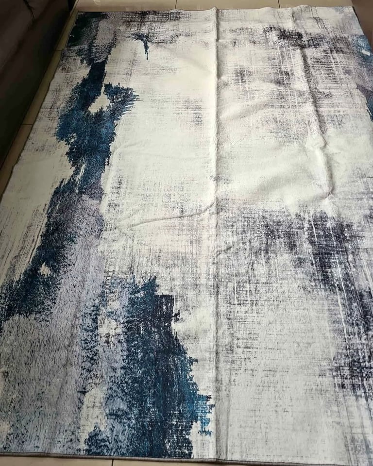 Large navy abstract contemporary rug machine washable 