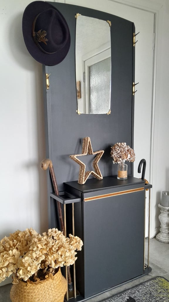 Vintage hall stand, mirror console table, retro hat stand dresser