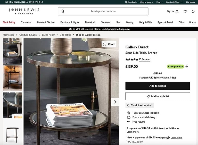 Gallery Direct Siena Side Table in Bronze - Brand New In Box - RRP £139