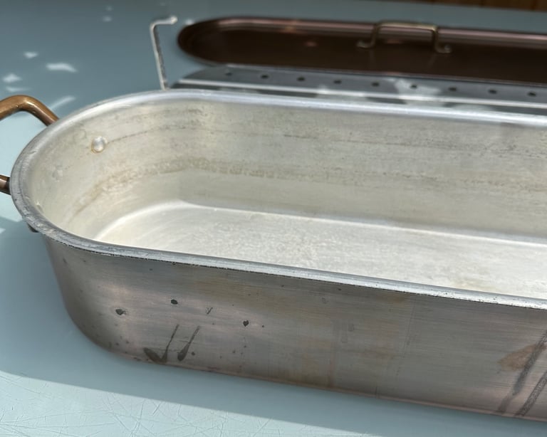 LARGE VINTAGE FRENCH COPPER FISH KETTLE, POISSONIERE, POACHER, L70cm - TOURNUS FRANCE - WILL POST!