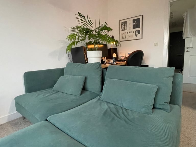 2-seat sofa with chaise longue, Kelinge grey-turquoise-IKEA