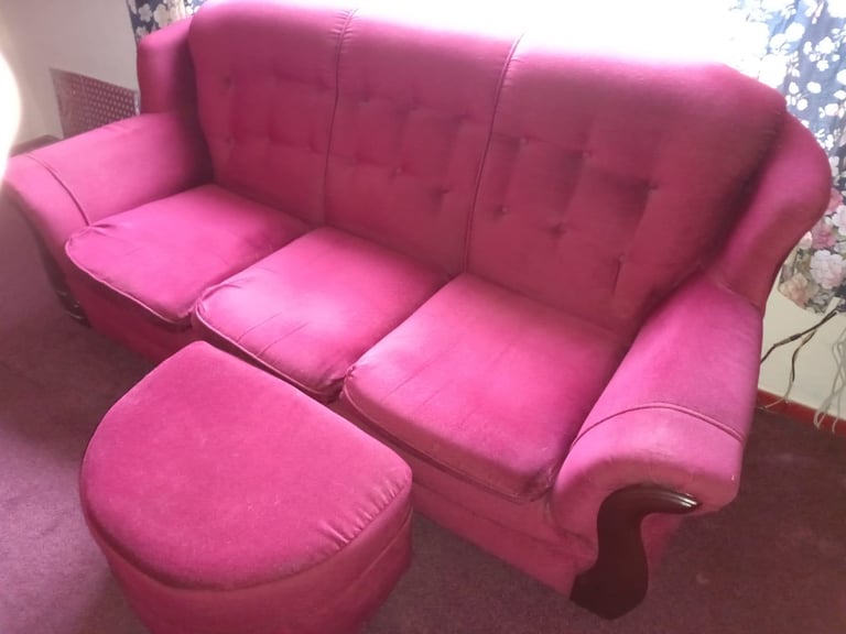 red three seater sofa and buffet