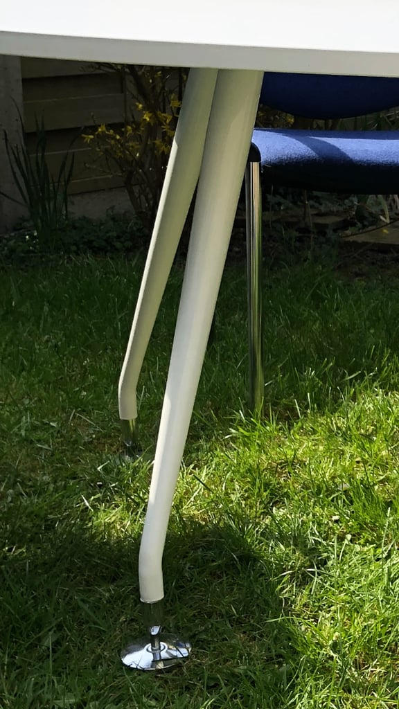 Conference table with 6 blue chairs 