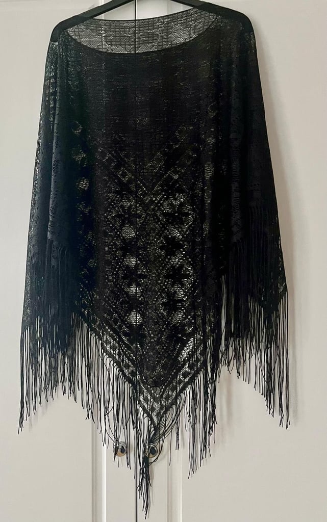Vintage Sheer Lace Poncho/Cape with Fringe.