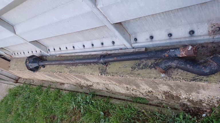 Antique Victorian cast iron drain pipe, funnel and s bend 