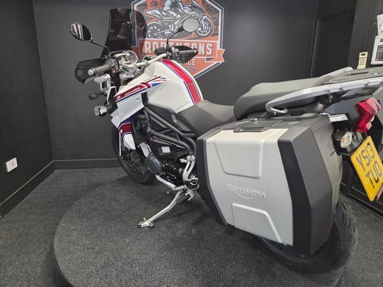 2013 Triumph Tiger Explorer 1215 in white with luggage.