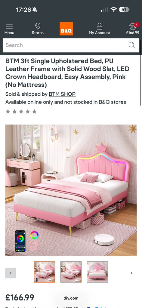 image for Single Crown bed with Led lights (no mattress)