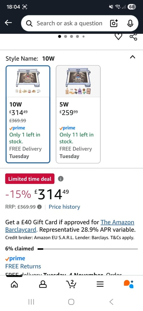 Creality 10w laser engraver.