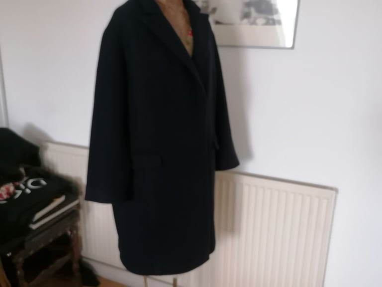 Vintage 00's AUTOGRAPH Ladies Smart Navy Wool Winter Coat. VGC. Size : UK 16