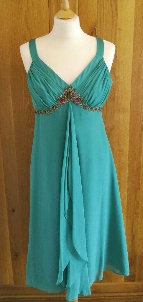 MONSOON DRESS Pure Silk 100% Boho Jade Turquoise Green Gold Bead Design Size 10 Wedding