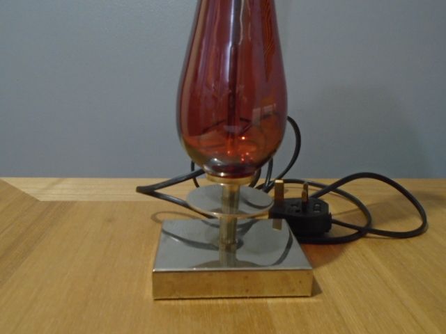 Vintage Ruby Coloured Glass & Metal Table Lamp