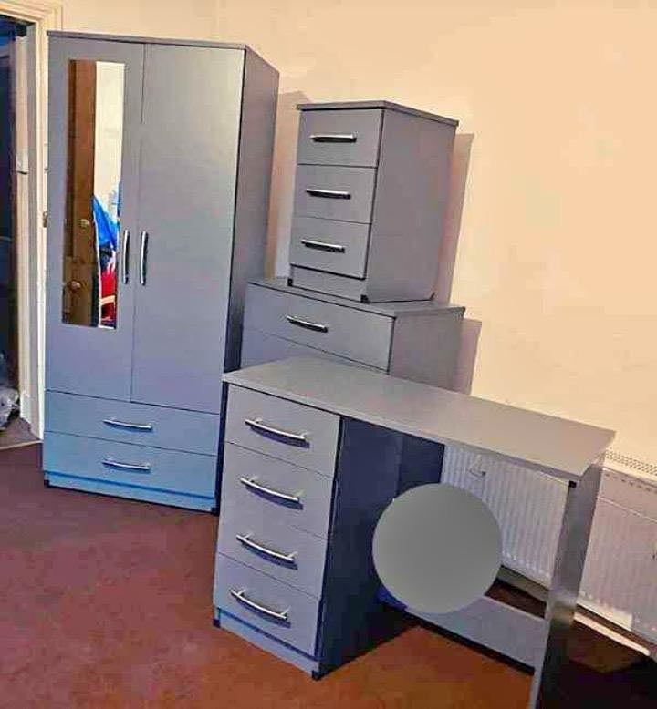 Modern Bedroom Furniture. Bedroom Suit Includes Bedside Tables, Chest of Drawers and Wardrobes