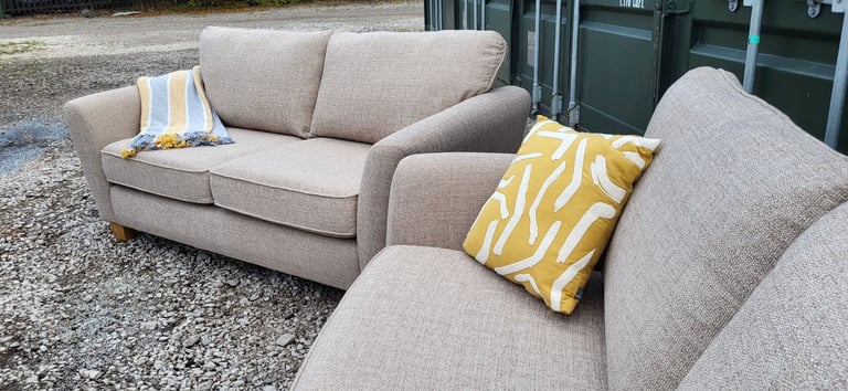 Beige 3 seater sofas x 2 DELIVERY AVAILABLE