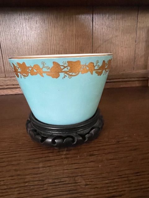 Vintage Turquoise And Gold Porcelain Vase
