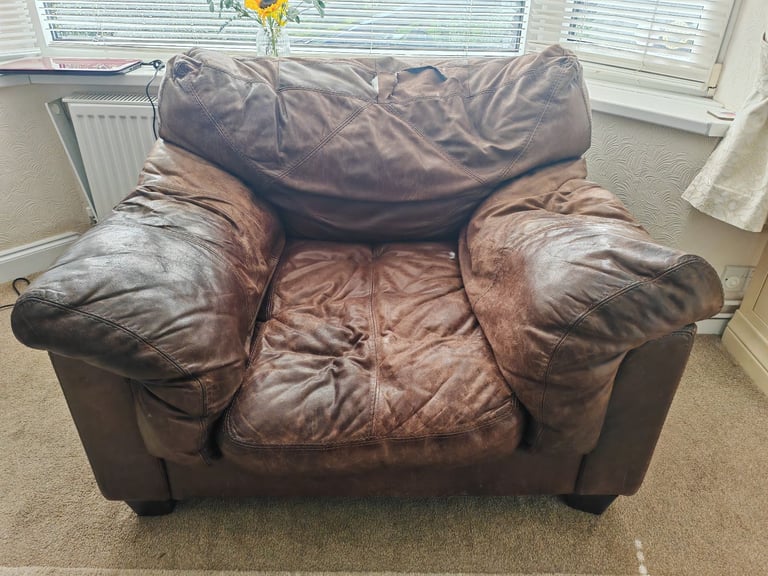 Leather sofa and armchair