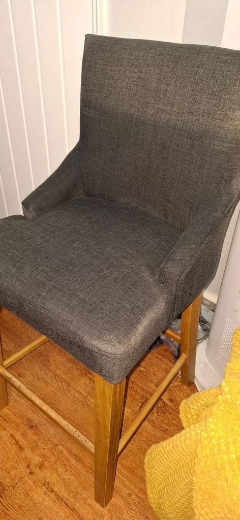 Pr of grey fabric chunky barstools 