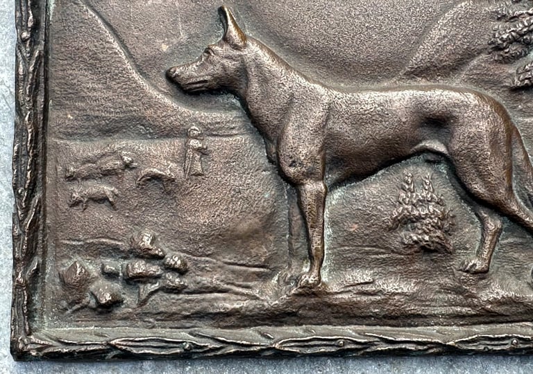 ANTIQUE BRONZE GERMAN SHEPHERD DOG PLAQUE SCULPTURE 17x10cm, 1900s FRITZ DILLER? - WILL POST!