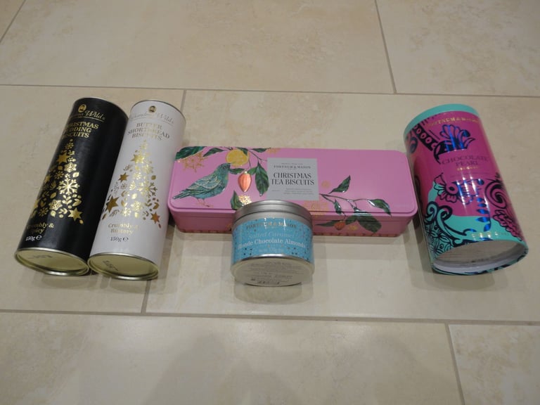 image for Fortnum & Mason Storage Tins & Grandma Wilds Biscuits Tins  & Cake Stand