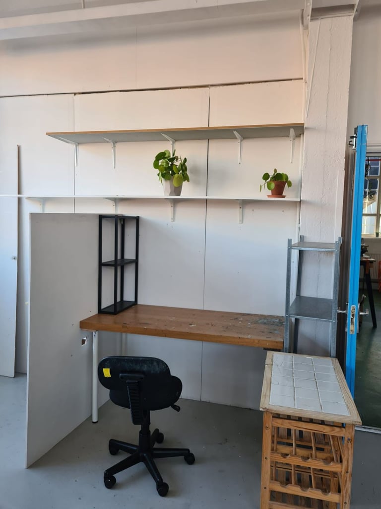 Deskspace in shared artist co-working space